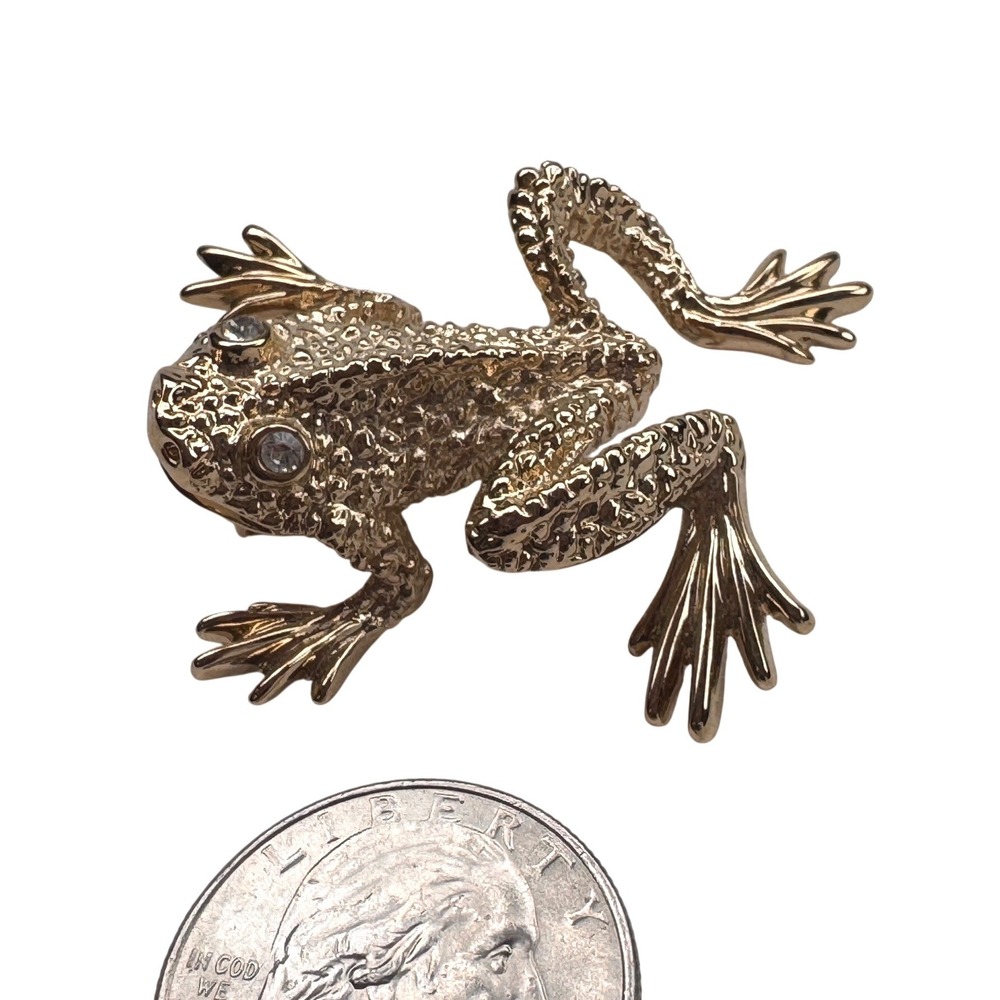 Vintage Swarovski‎ frog brooch gold tone